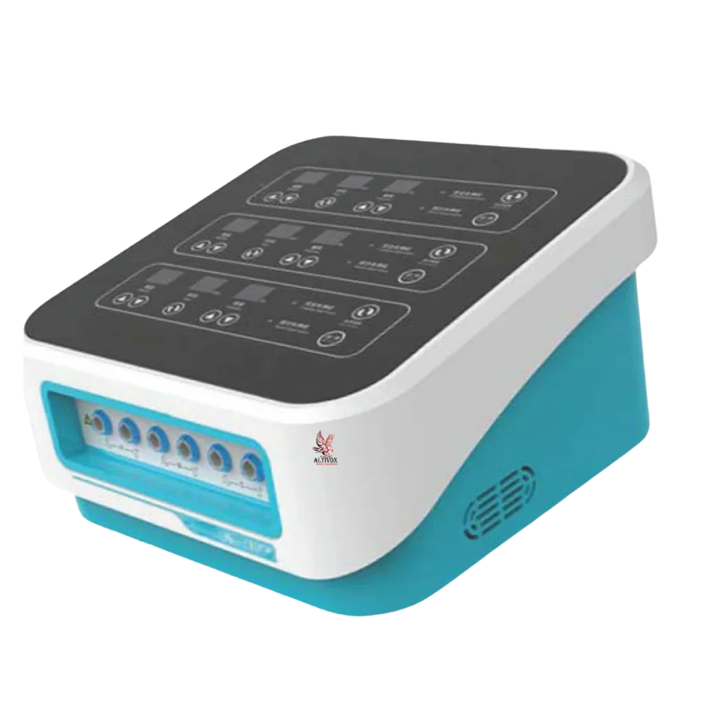 NMES device for physiotherapy clinics with a control panel and output ports